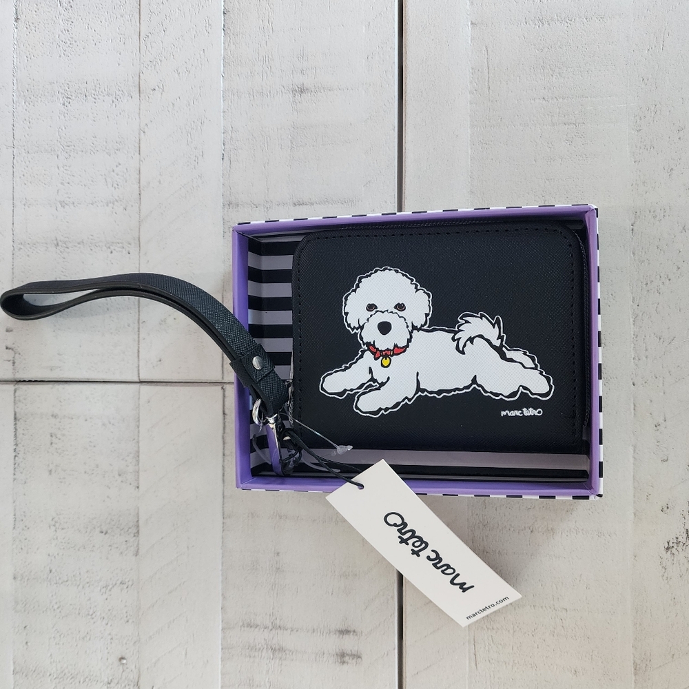 Marc Tetro French Bichon Dog Lover Black Zipper Small Wallet Wristlet W/gift Box